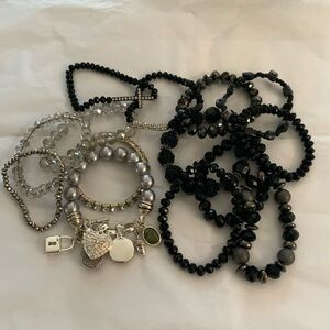 14 stretchy black and silver bracelets